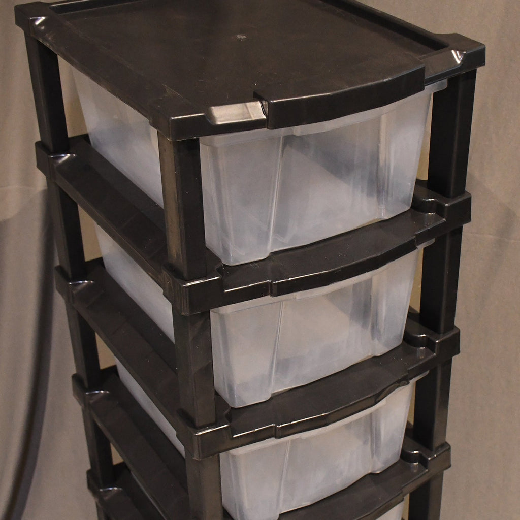 Crystal clear stackable plastic storage cabinet with multiple drawers