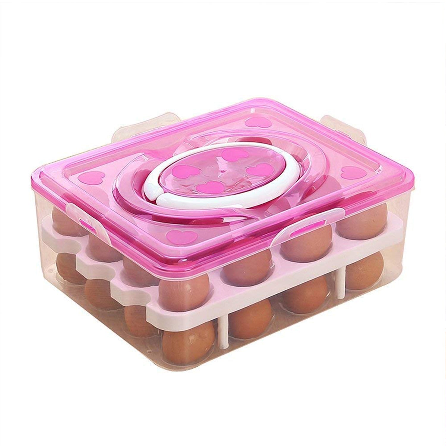 Egg tray filled with 32 eggs demonstrating full egg storage capacity