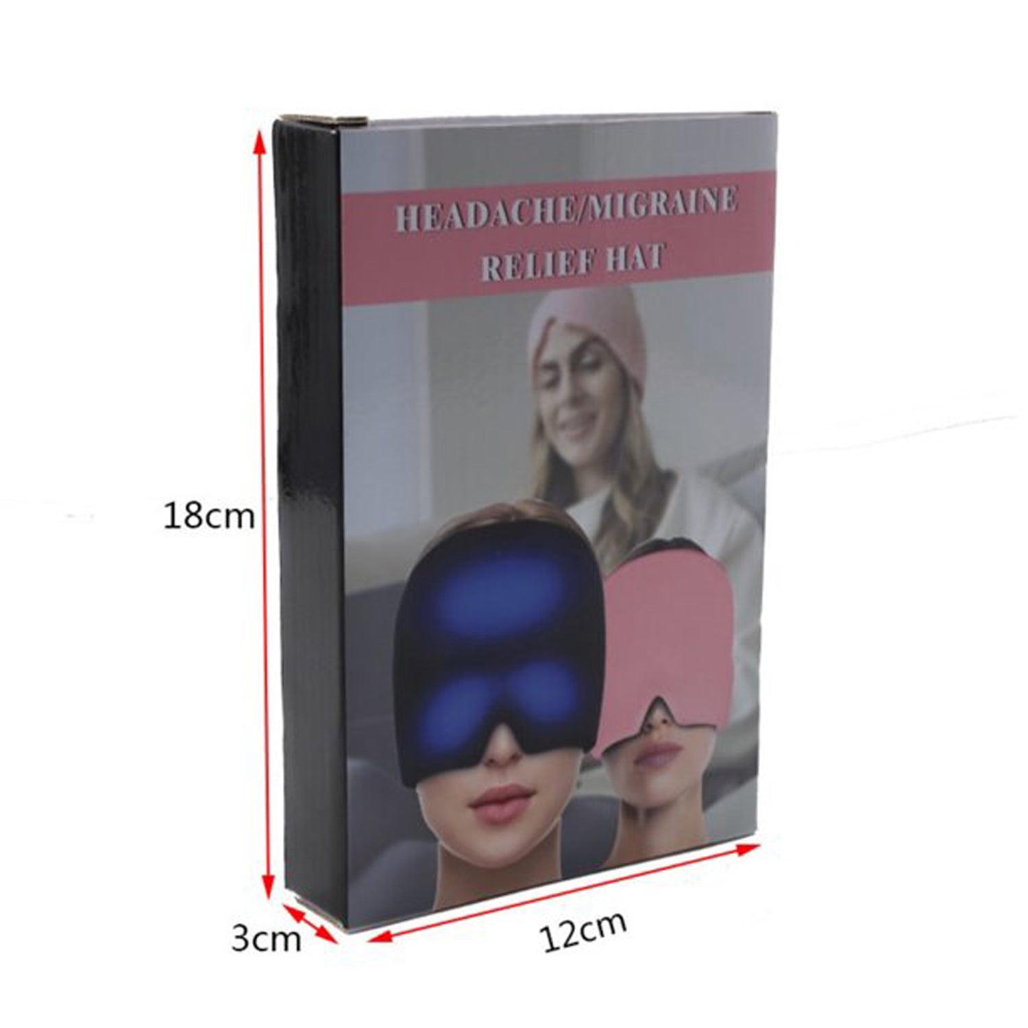 The Migraine Relief Cap on a flat surface, highlighting its full head coverage.