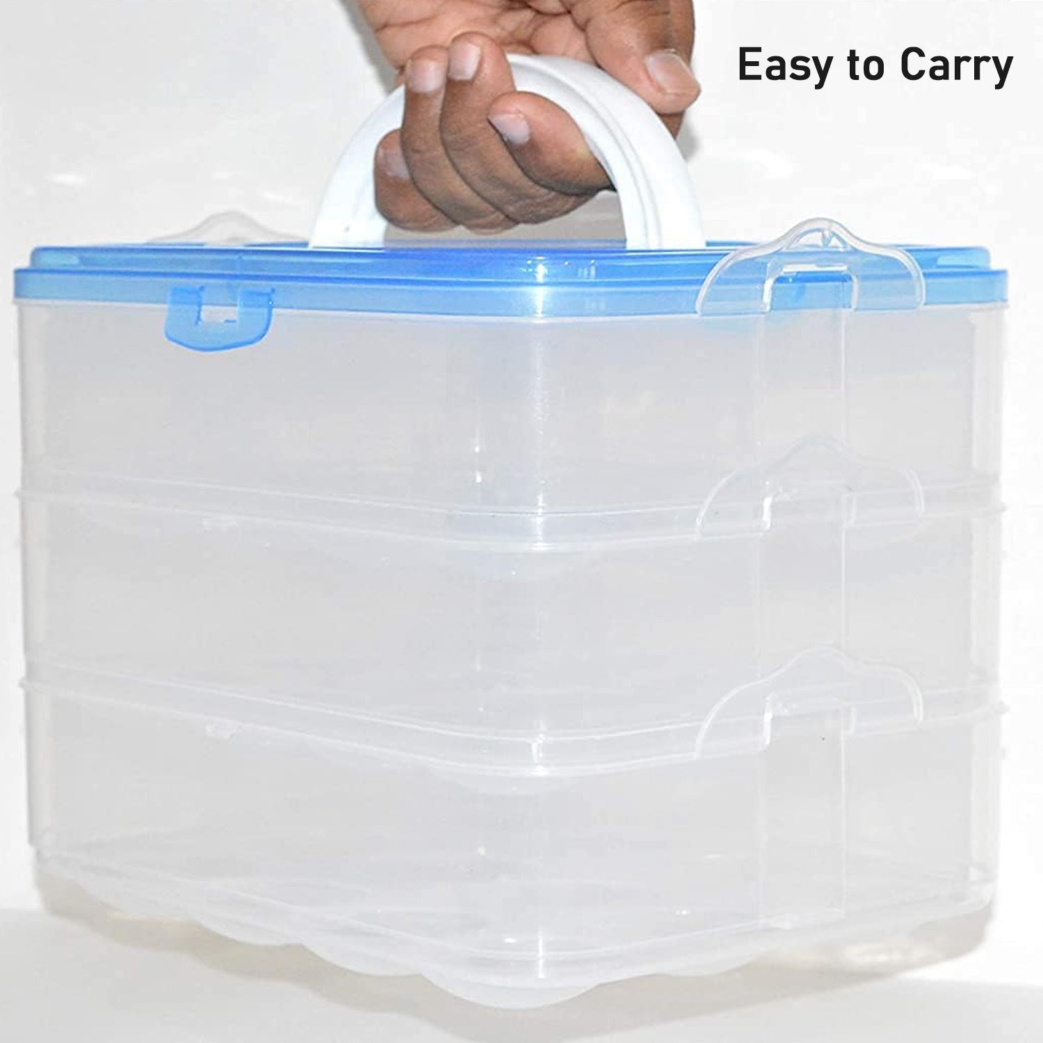 Side view of the multi-layer plastic egg storage box.