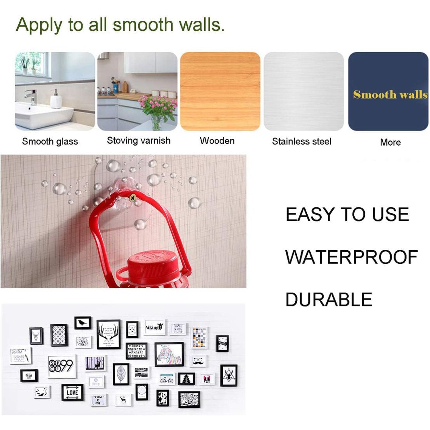 Self adhesive utility hooks organised in a kitchen for hanging spatulas.