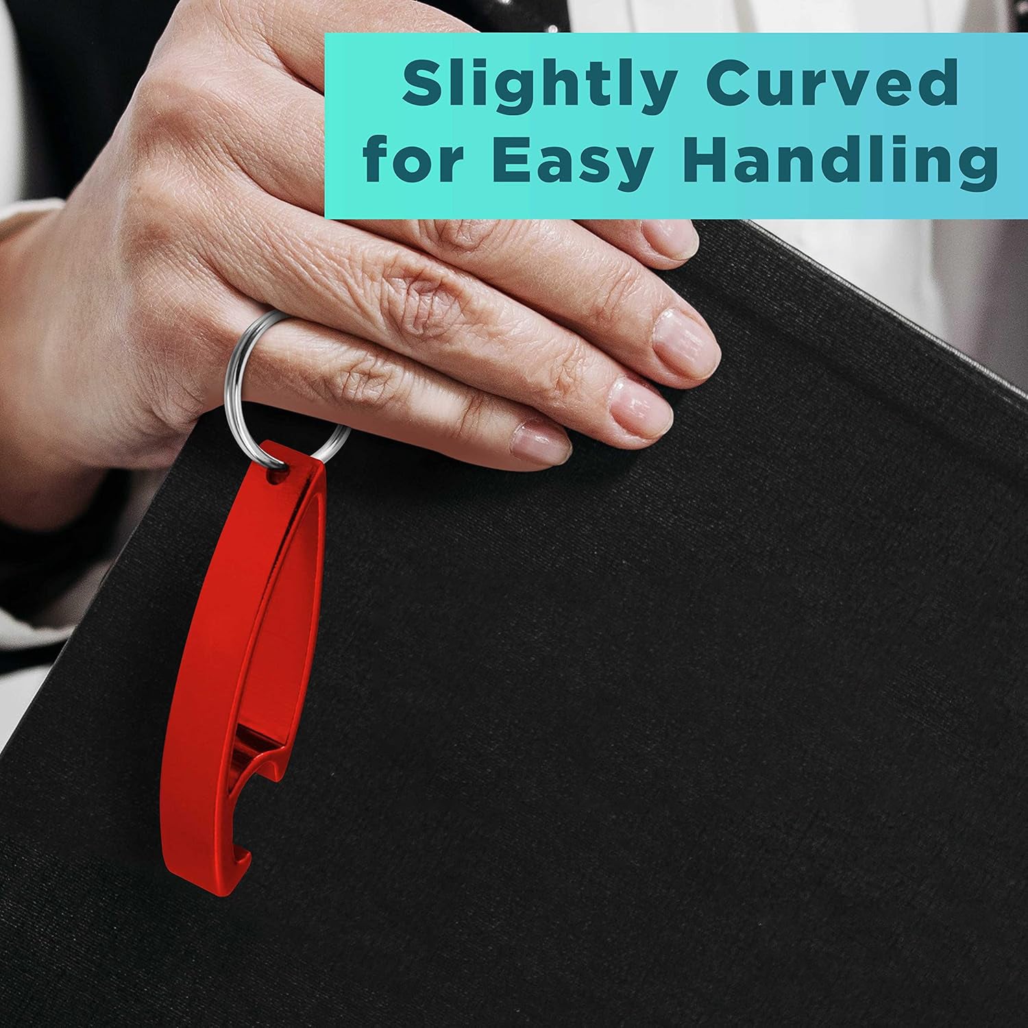 Ergonomically designed metal bottle opener with attached keyring
