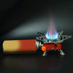 The windproof Mini Camping Stove in a natural outdoor setting, ideal for hiking and backpacking adventures.