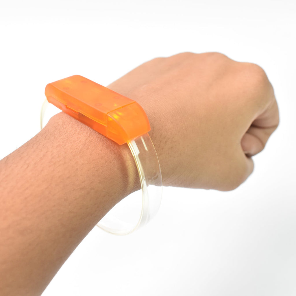 RunAware LED wristband featuring dynamic flashing light modes for runner safety.