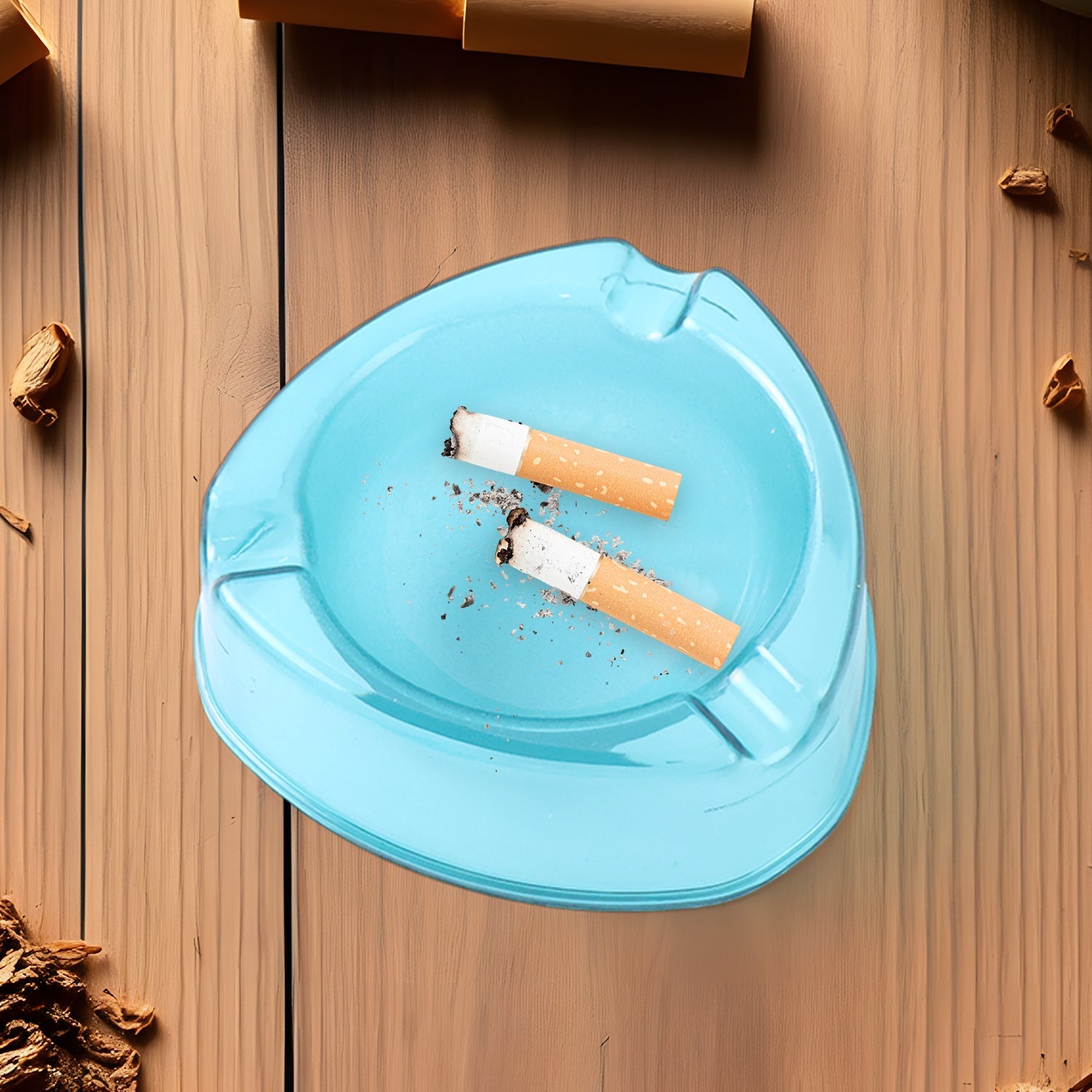 Heavy-duty turquoise blue plastic ashtray with durable build