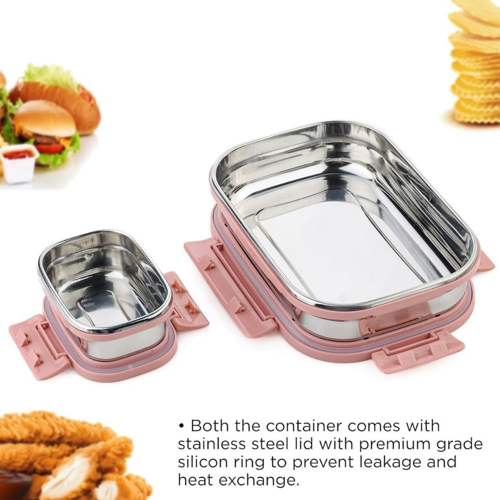 Top view of the two-piece stainless steel lunch box set, showing both compartments.