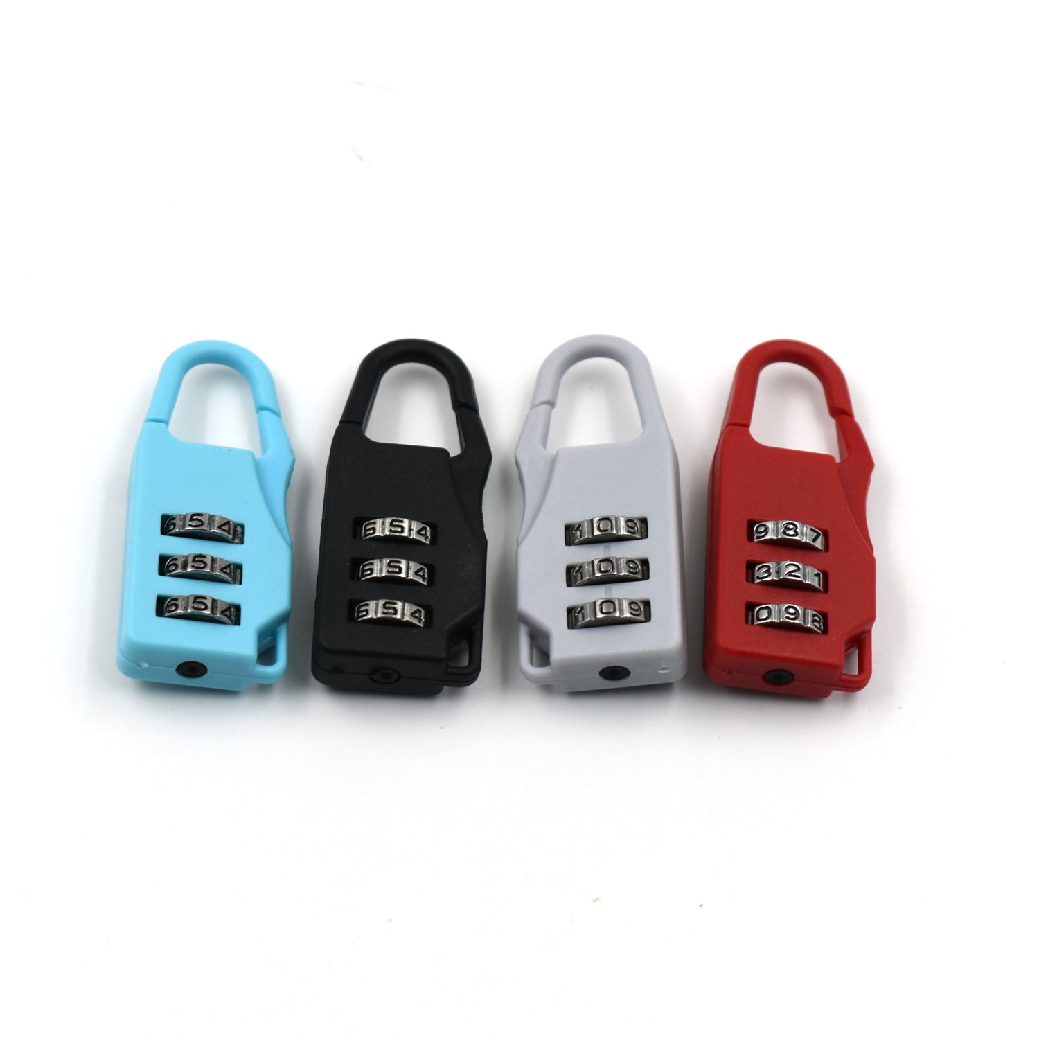 The compact 3-digit travel lock displayed next to a travel bag.