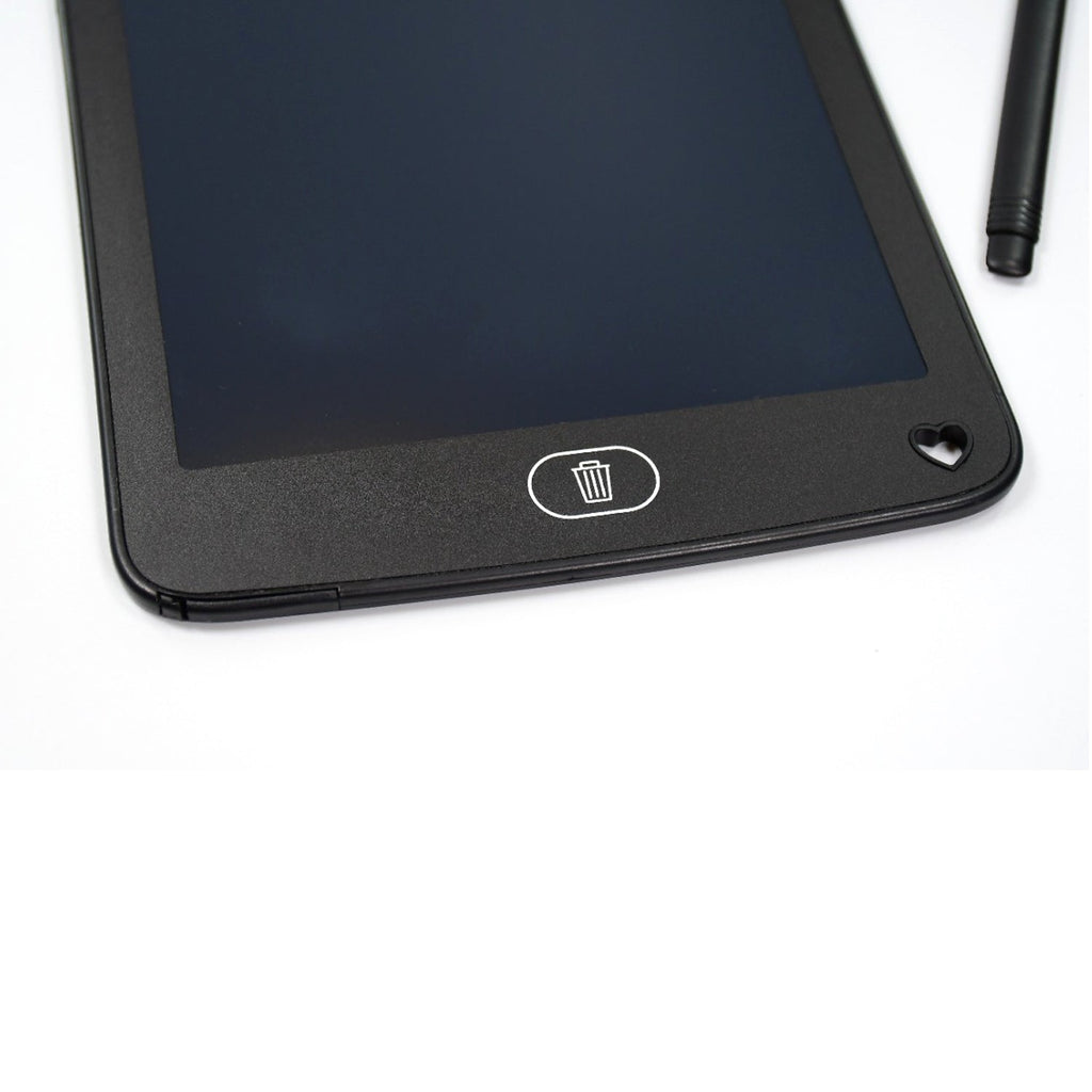 LCD writing pad for kids displaying a colorful sketch and notes.