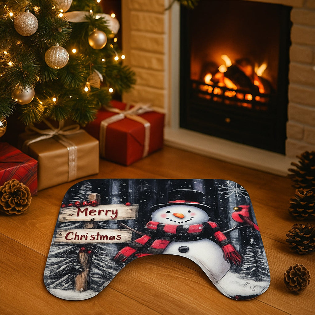 Quick-dry microfiber bath mat with vibrant Christmas snowman print