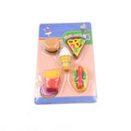 A diverse group of fun 3D erasers showcasing various food designs.