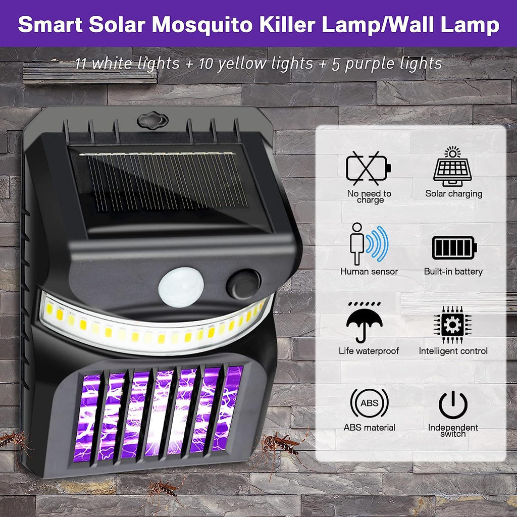 Electric mosquito zapper lamp functioning in a backyard at dusk.