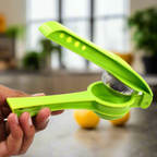 The 2-in-1 lemon squeezer shown with a lemon half, demonstrating its juicing mechanism.
