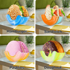 Flexible food-grade silicone burger holder demonstrated for easy use.