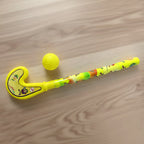Overhead view of the complete plastic cricket and hockey sports set for active kids.