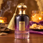 Close-up of Velvet Oud perfume bottle highlighting rich woody scent