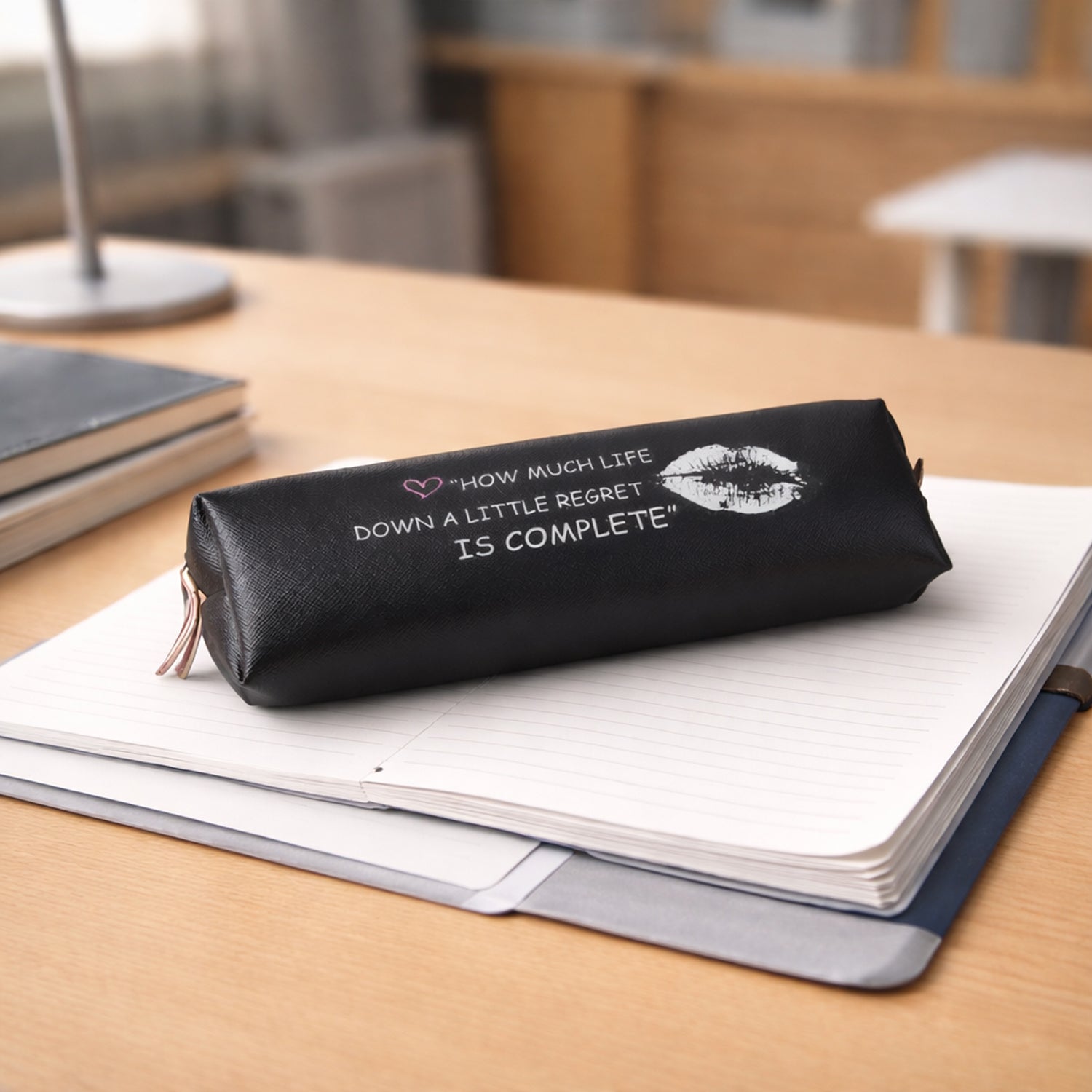 Close-up of durable zipper and stylish print