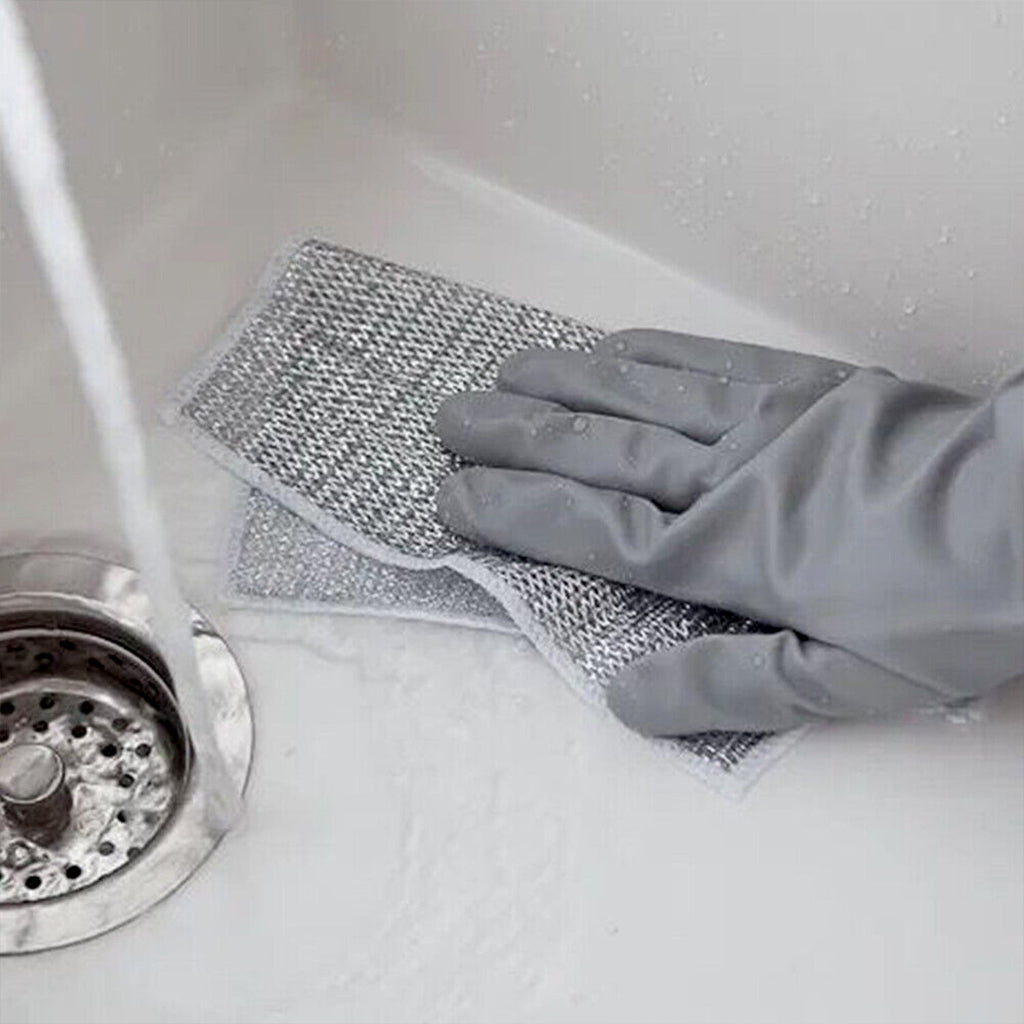 The double-sided microfiber scrubber cloth ready for efficient cleaning tasks.