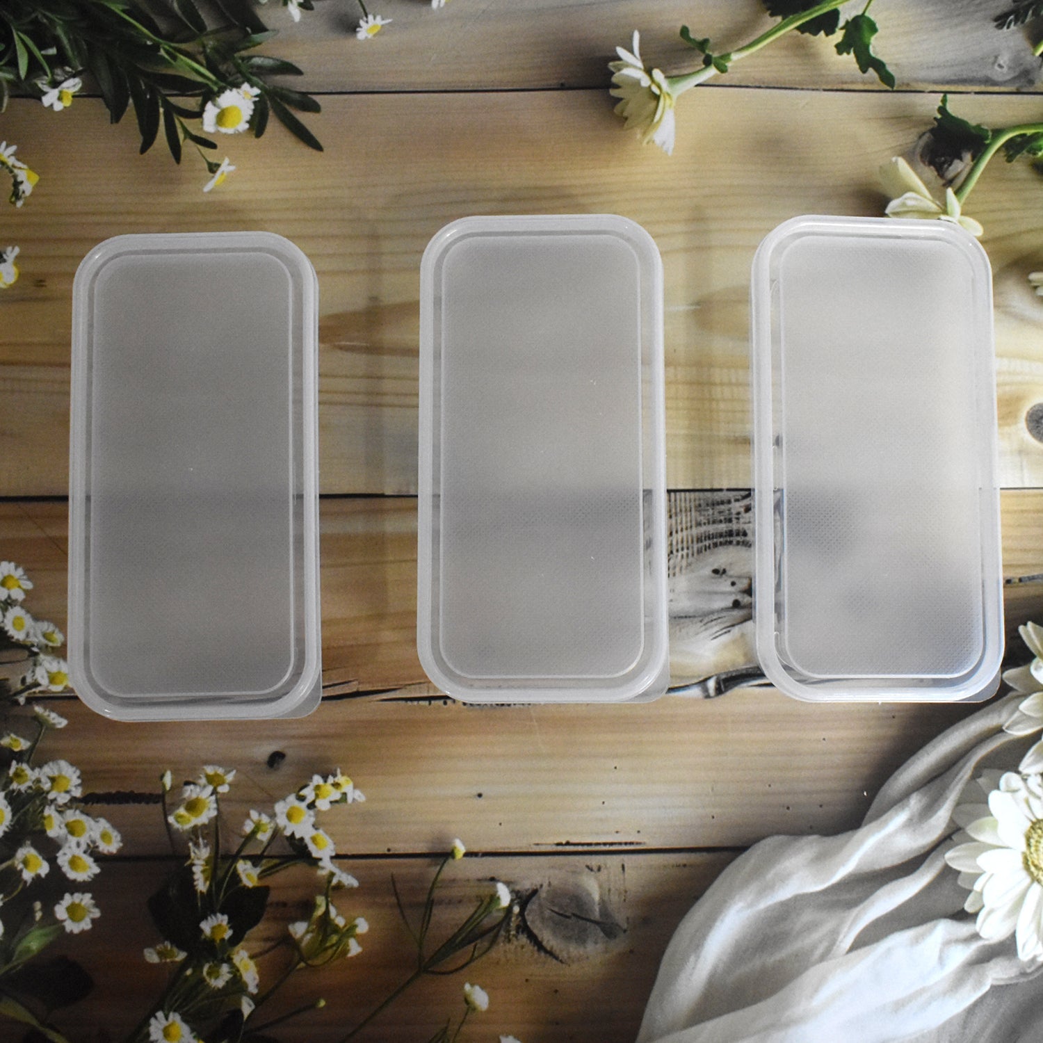 Konvex plastic food containers demonstrating their stackable design for compact storage.