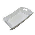 White foldable serving tray with handle, ideal for kitchen and dining, displayed on a clean background.