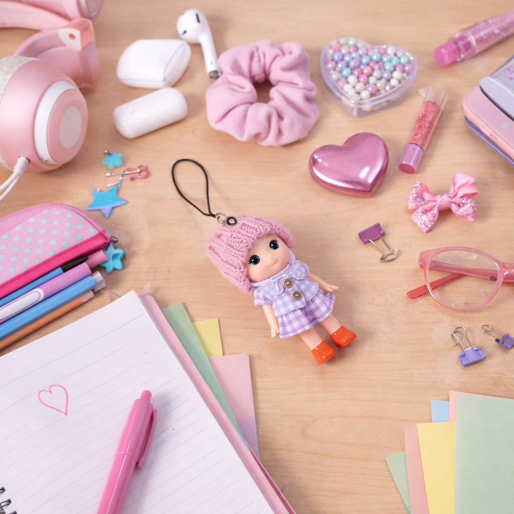 Set of colorful cartoon doll bag charm keychains