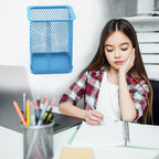 The versatile metal pen holder neatly organizing pens and pencils.