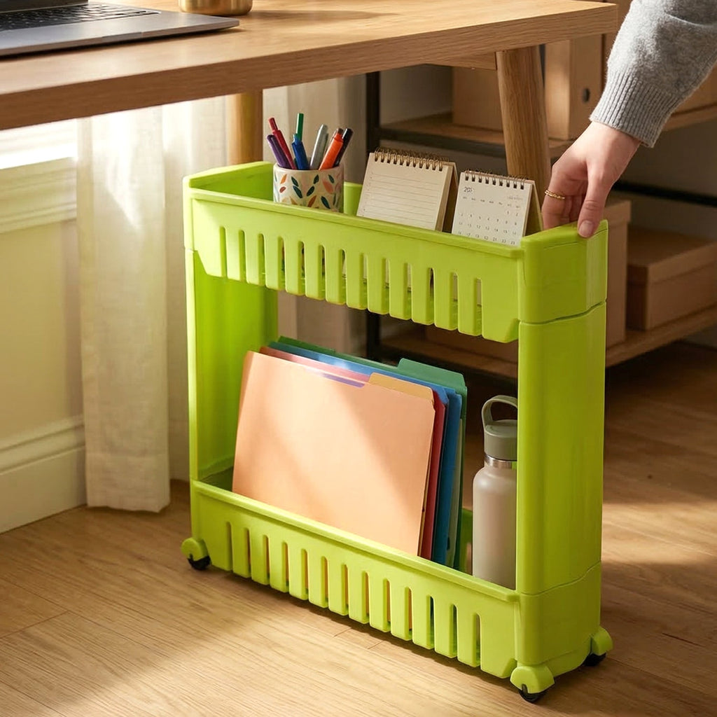 Compact plastic shelving unit for household storage