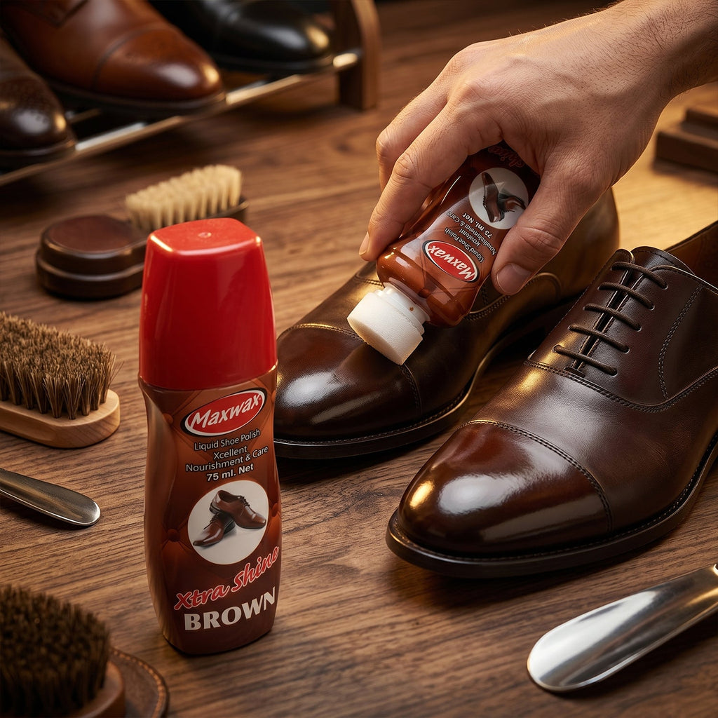 Brown liquid shoe polish for footwear shine