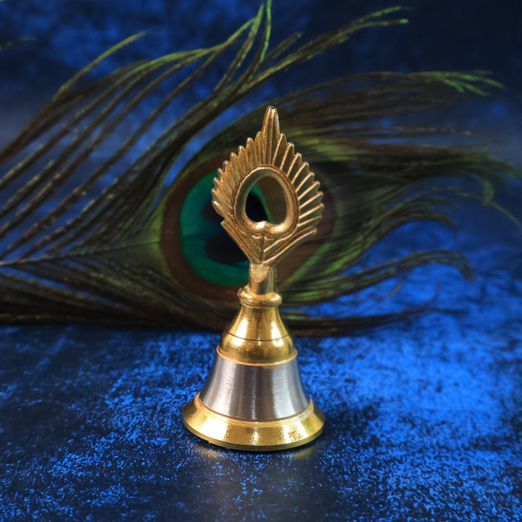 Close-up of brass and steel temple ghanti highlighting fine craftsmanship