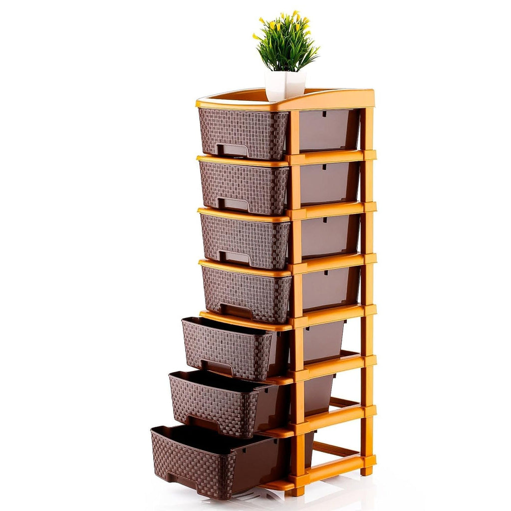 Graphic showing specifications of 7-layer plastic storage drawer organizer