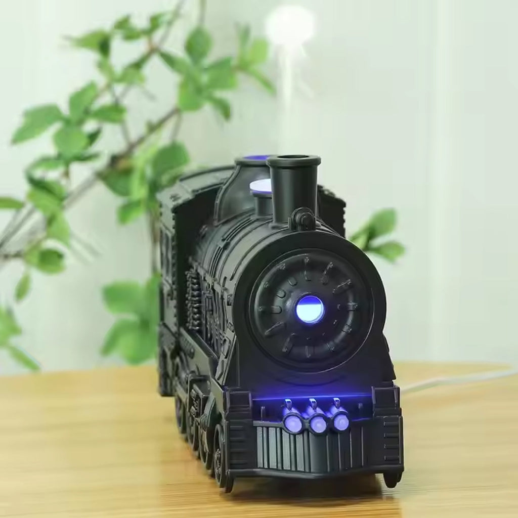 Mini humidifier with train design featuring customizable night light