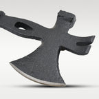 Close-up of the axe head showing integrated nail puller and hammer features.