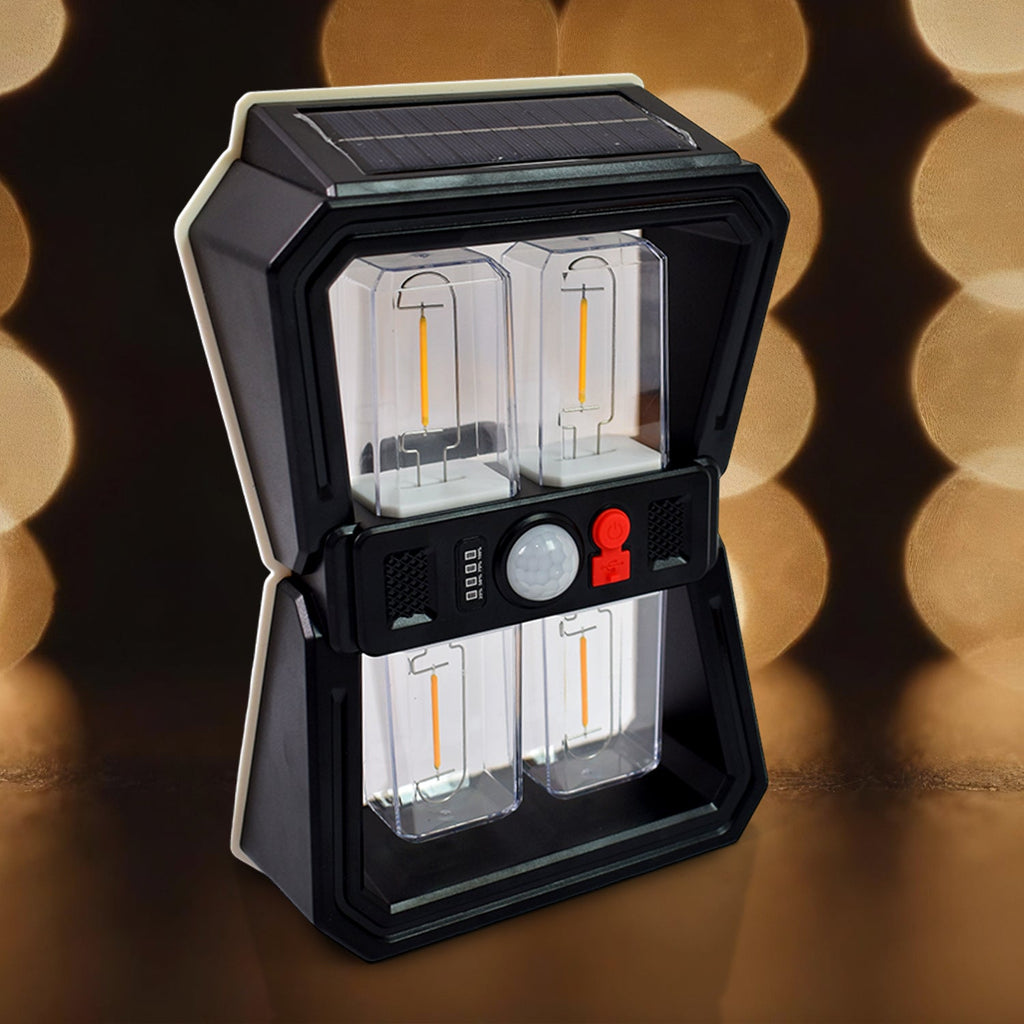Three different lighting modes demonstrated by the Solar Wall Lantern.