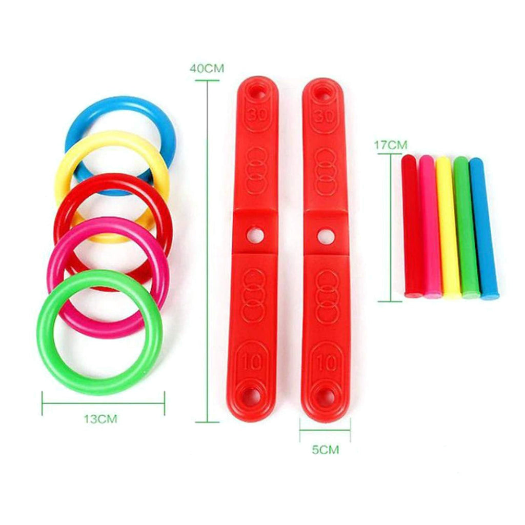Close-up of the wooden base and rings of the Ring Toss Game.