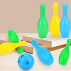 Children joyfully playing with the bowling game set, demonstrating active indoor fun.