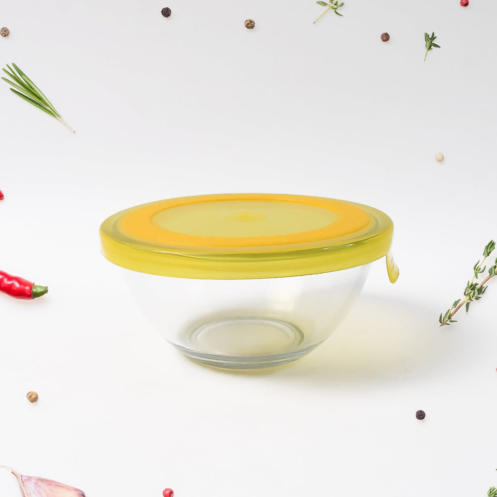 Stackable multipurpose glass bowls with lids for efficient kitchen storage