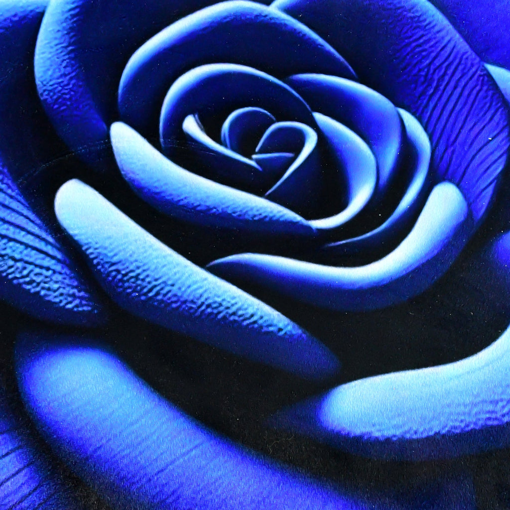 Soft velvet texture of blue rose floor mat enhancing living room ambiance