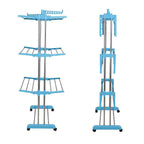 Close-up of the smooth-rolling wheels on the portable clothes drying stand.