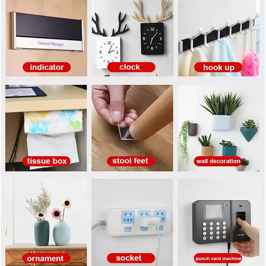 Double sided foam tape applied in office and home organization setups