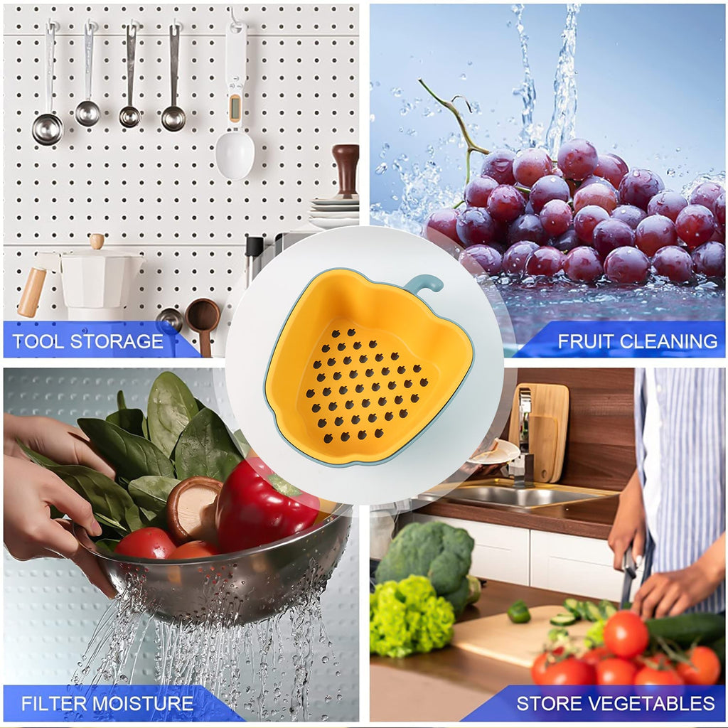 Folded view of compact pepper shape washing bowl and colander set