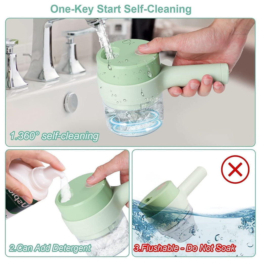 Compact electric vegetable and fruit cutter for daily kitchen use.
