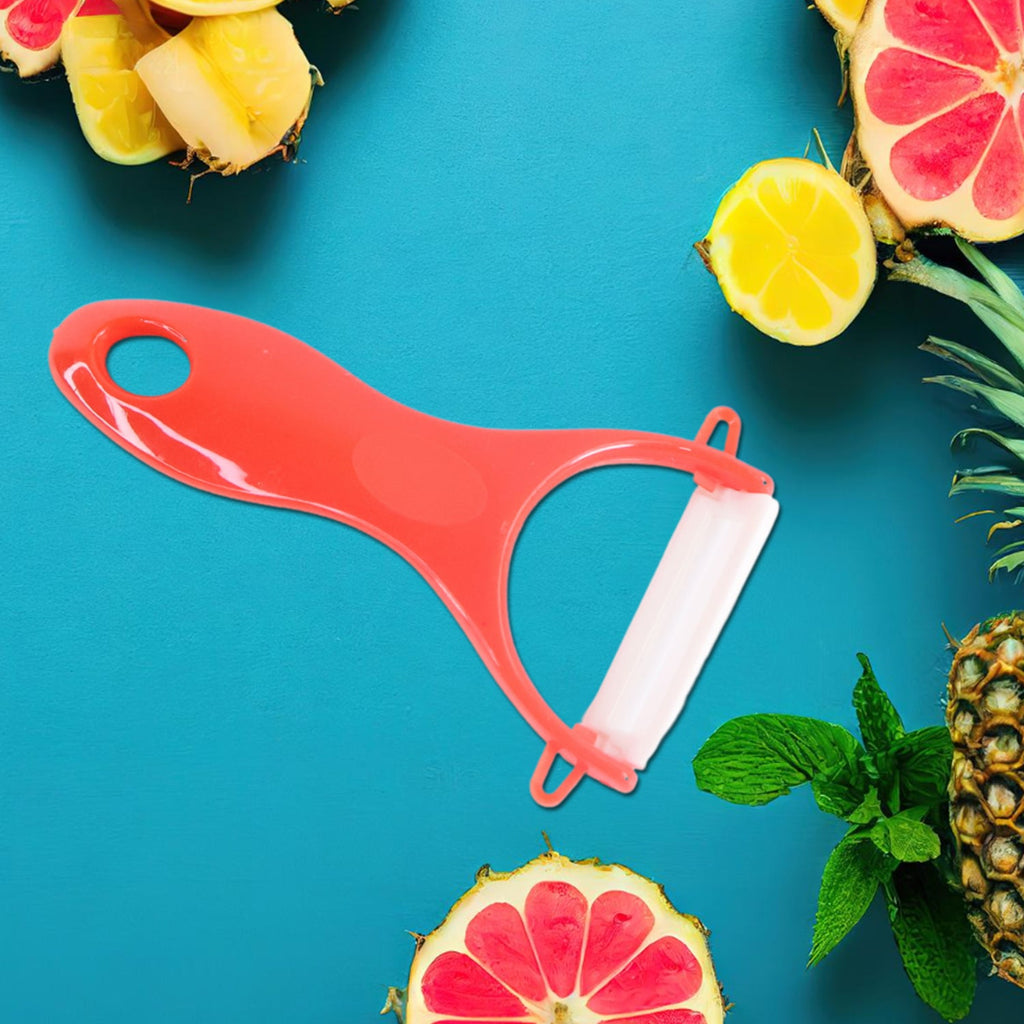 Set of marble-coated stainless steel knives with ergonomic red grips