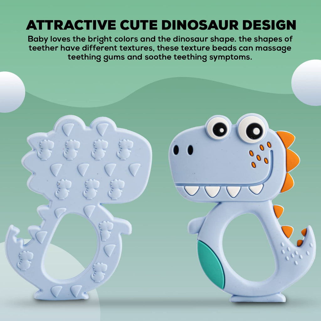 Various colored BPA-free silicone dinosaur teethers for babies