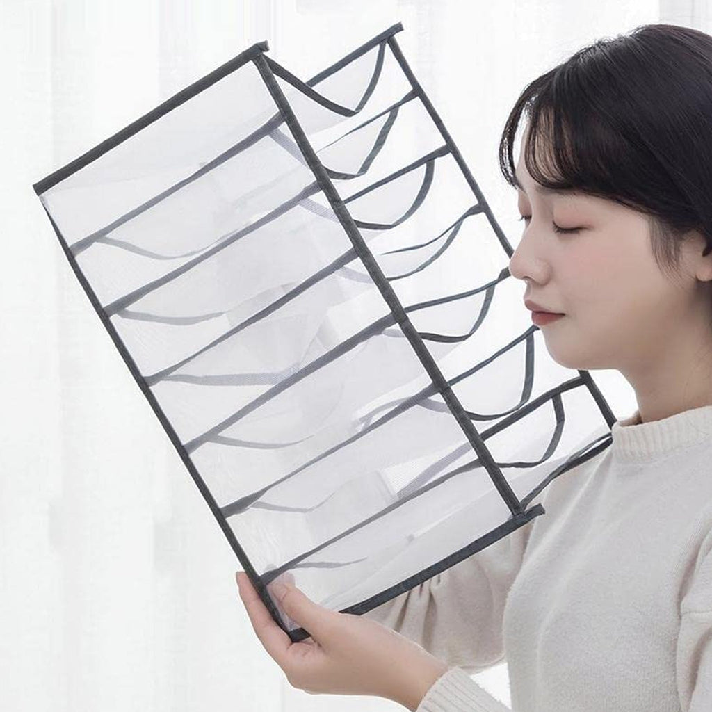 Top view of the Organivo 7 Grid Clothes Organizer filled with neatly folded clothes.