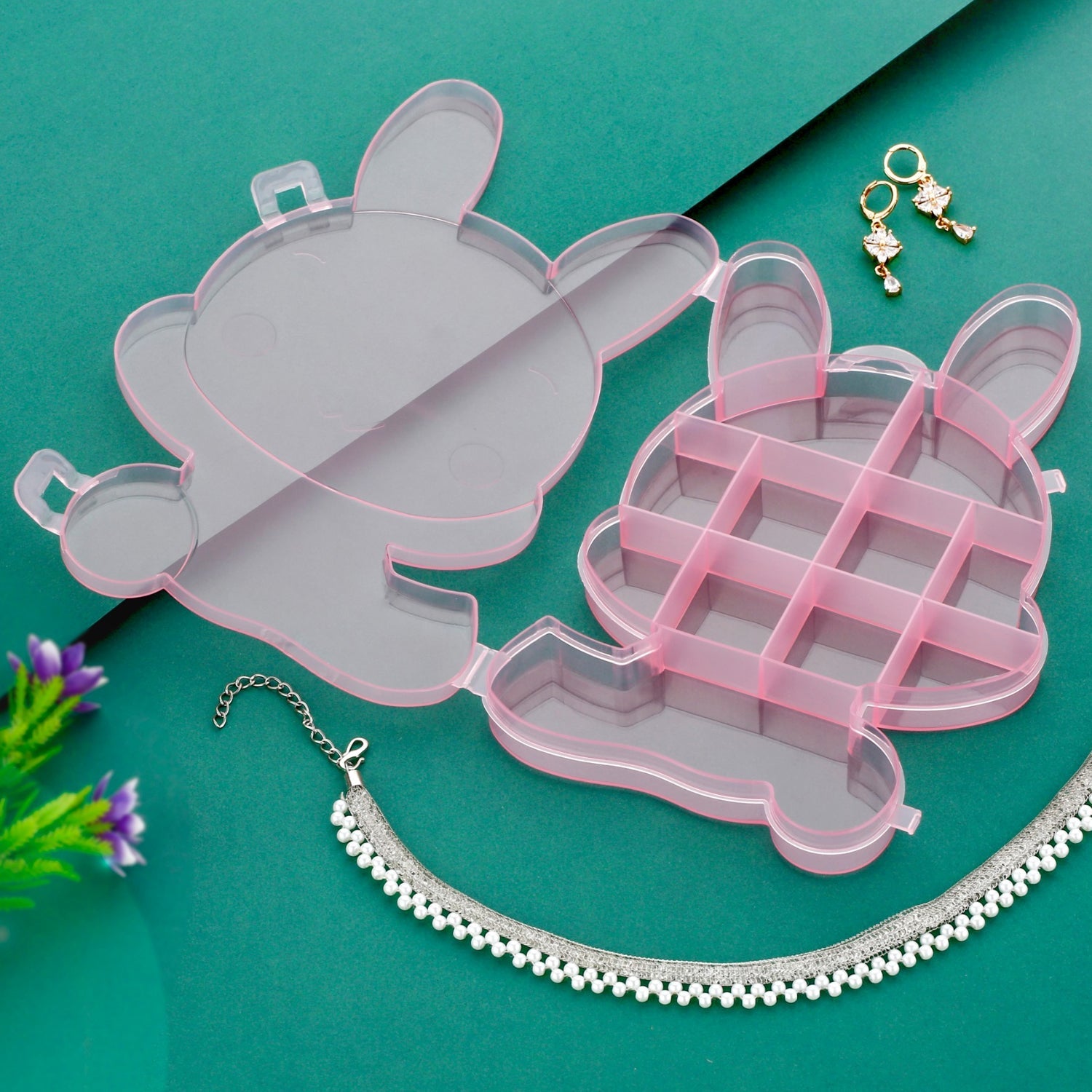 Cartoon bear plastic holder with ample space for organizing various small objects.
