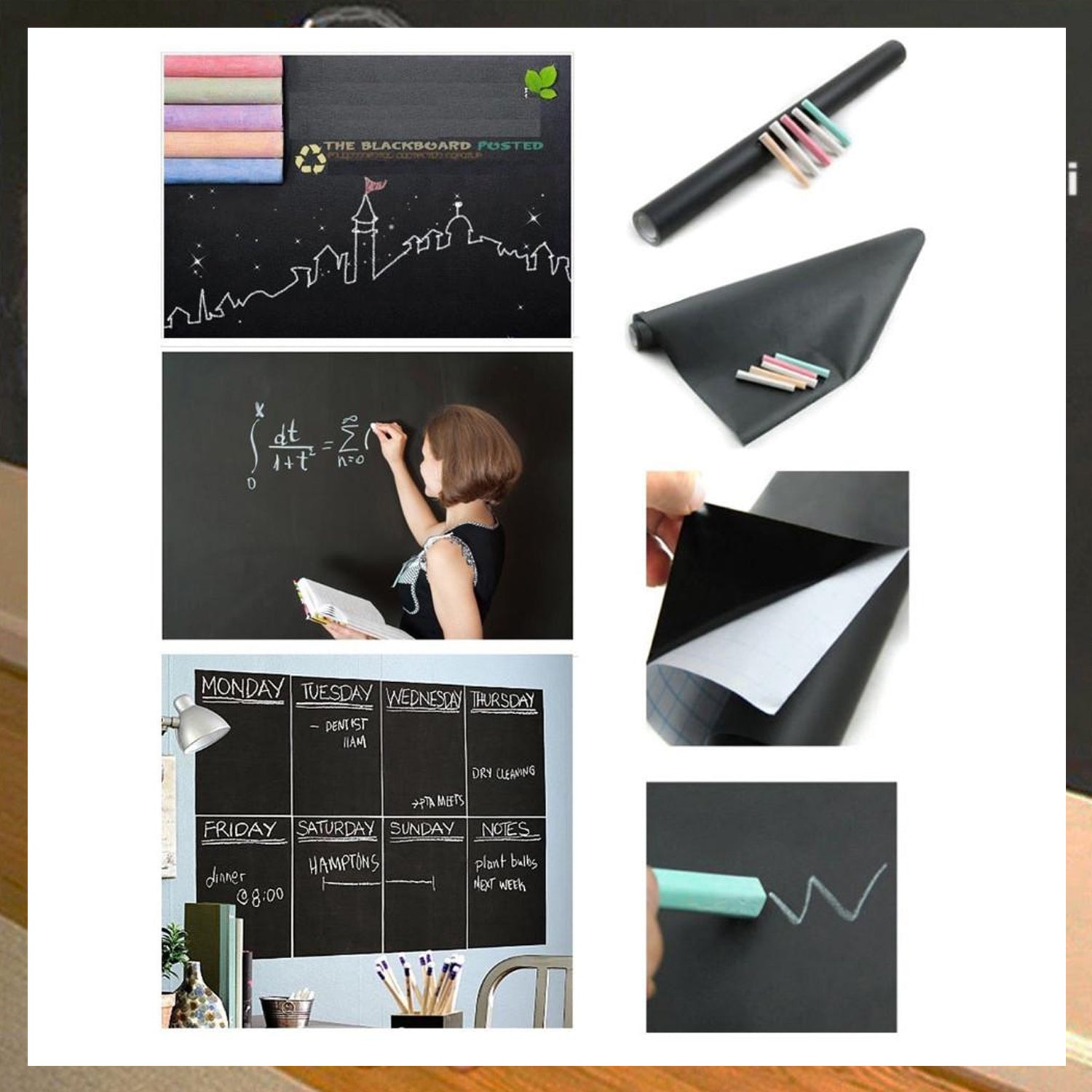 Person applying a large blackboard wall sticker to a smooth wall.