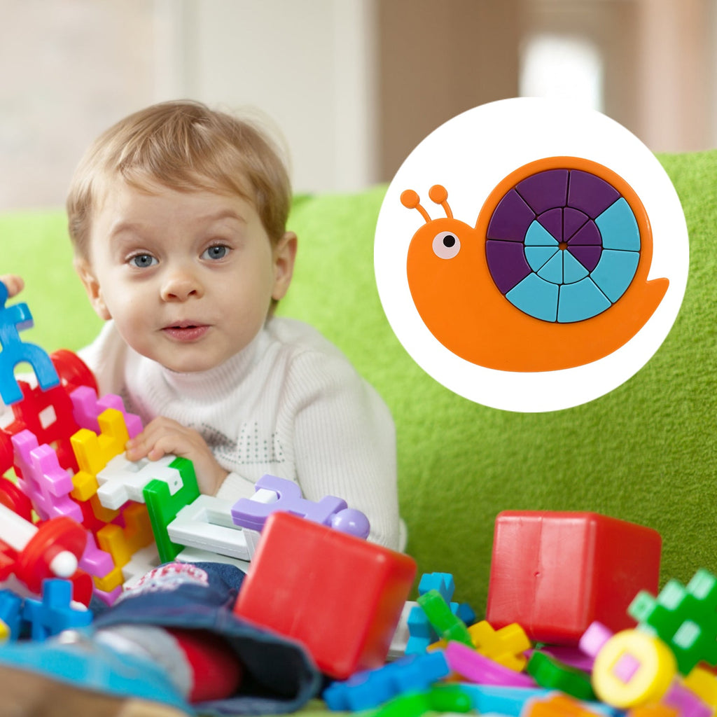 Brightly coloured pieces of the Snail Puzzle for Kids, stimulating visual learning.