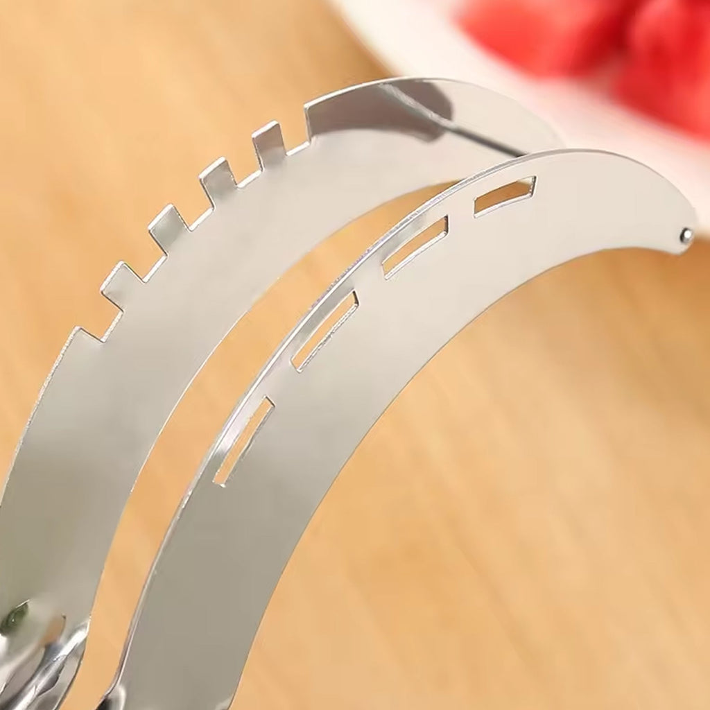 Perfectly uniform watermelon slices created using the 3-in-1 melon cutter.