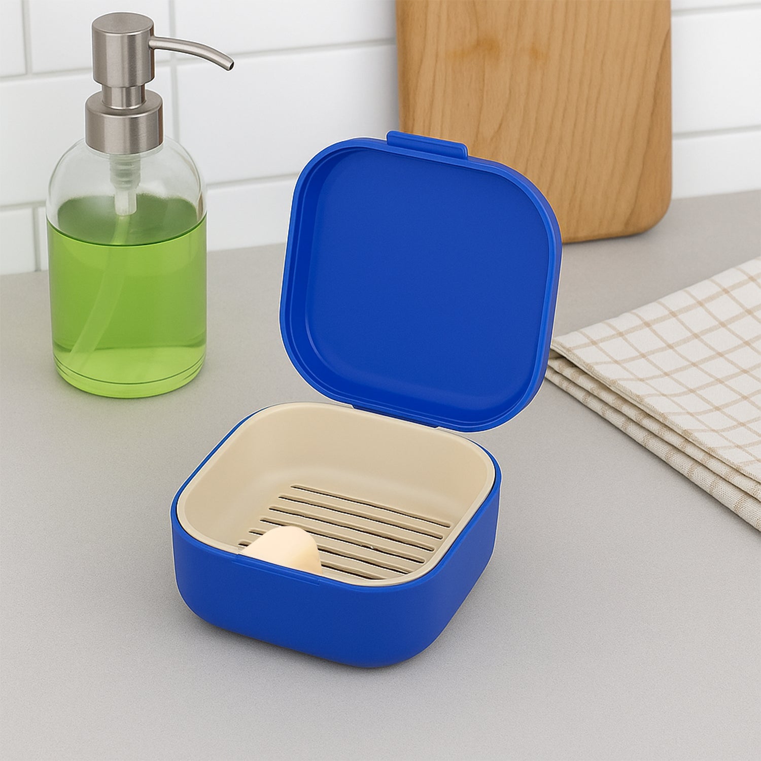 Blue multipurpose storage box closed with snap-lock lid