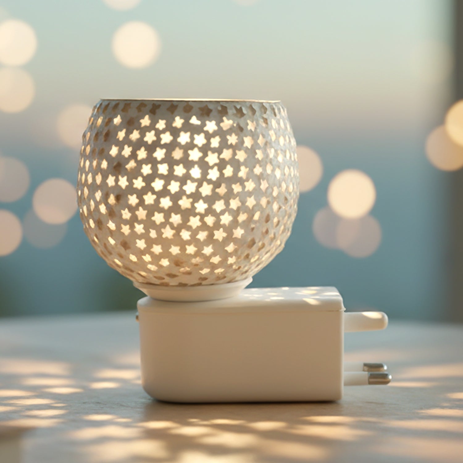 Close-up of star-cut glass pattern on aroma diffuser