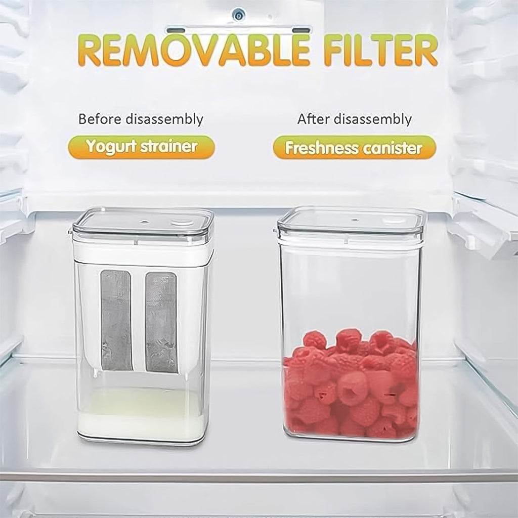 Plastic storage container for strained yogurt with secure lid